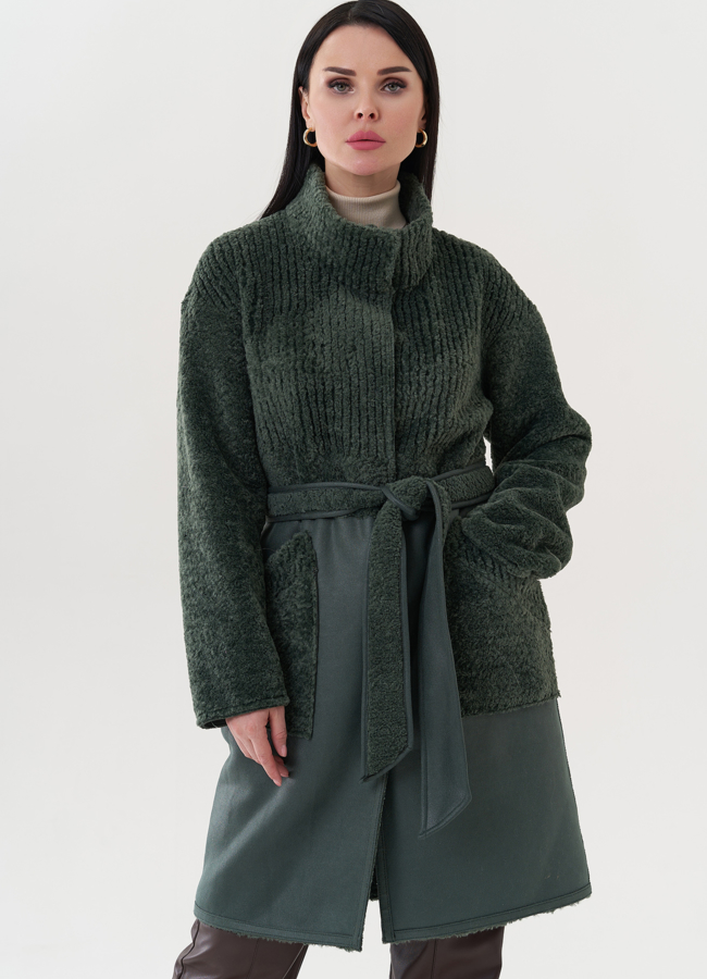 Двухсторонняя эко дубленка с поясом модель № 26733 в кредит