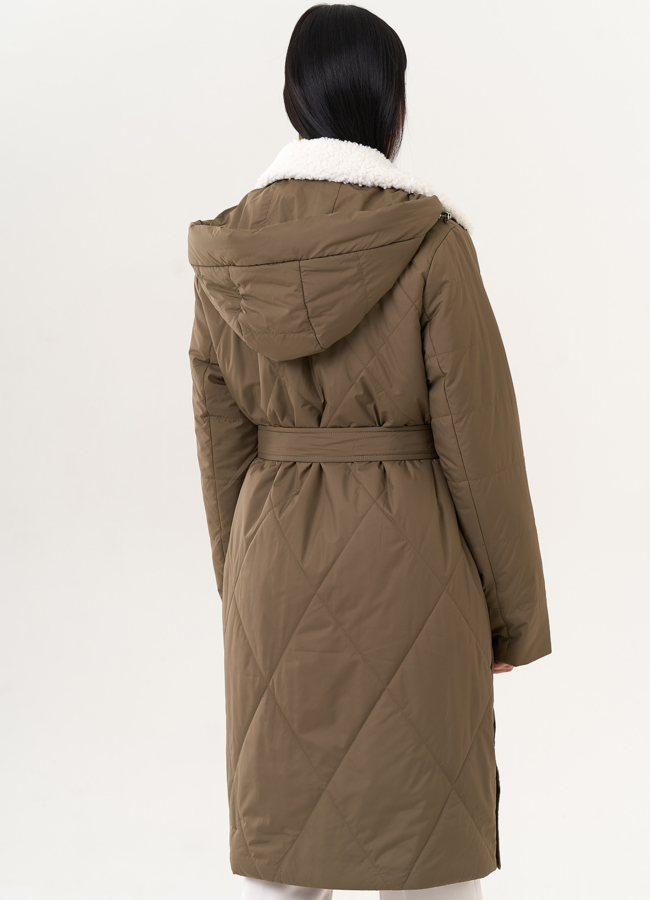 Стеганое пальто с капюшоном модель № 25034 универмаг малина