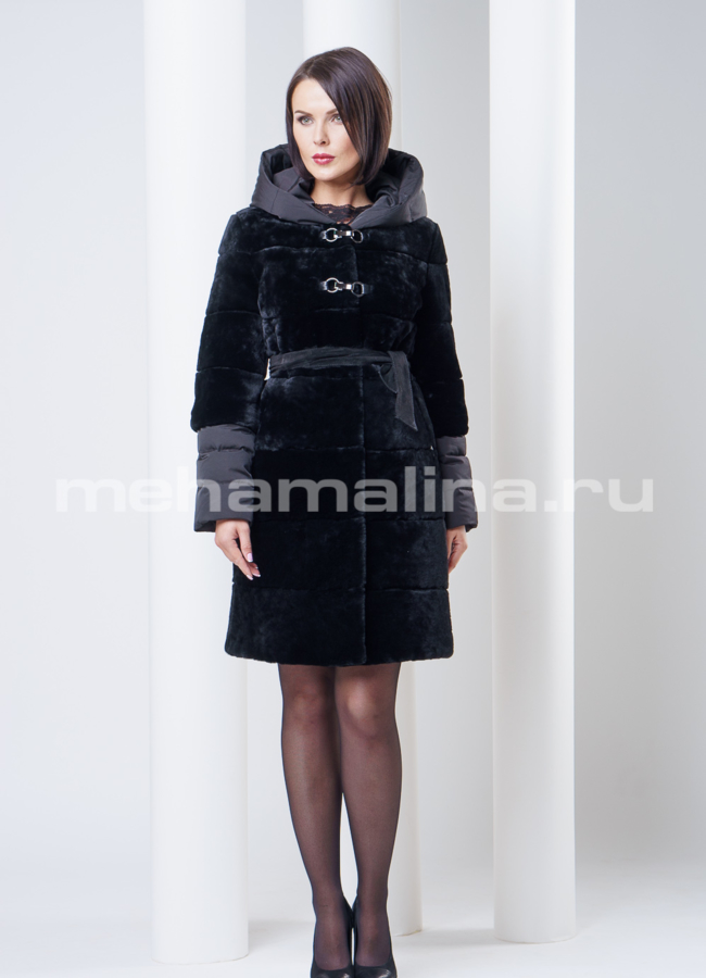 Шуба из мутона со съемными элементами модель № S-284 универмаг малина