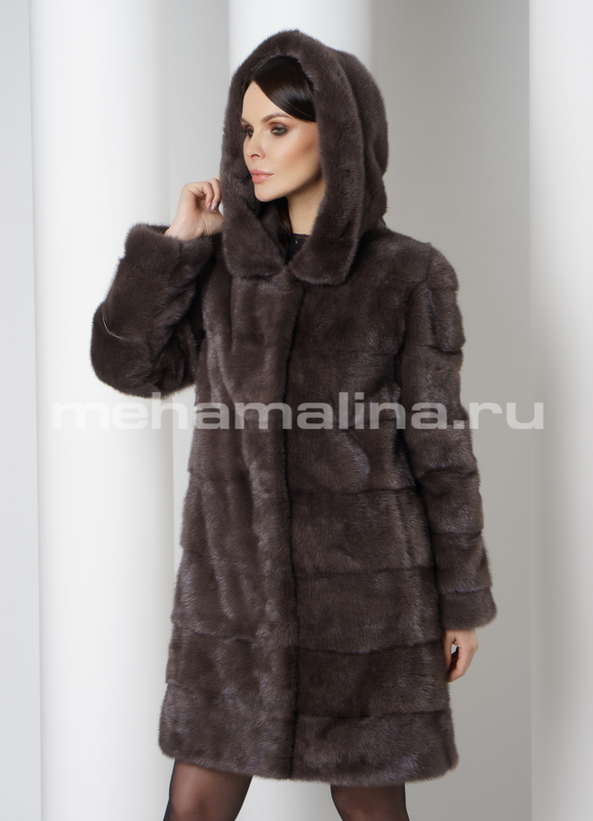 Поперечная норковая шуба трансформер в цвете уголь модель № 2105 универмаг малина