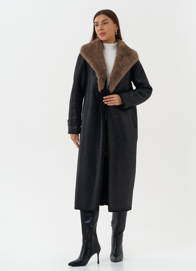 Двухсторонняя дубленка из эко кожи модель № 27781 универмаг малина