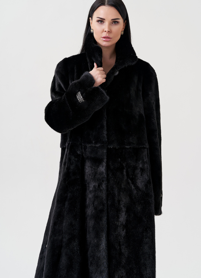 фото Норковая шуба черного цвета  модель № 23991