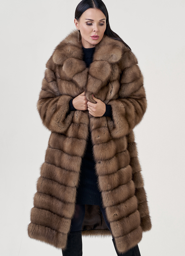 Длинная шуба из куницы модель № 78935 универмаг малина