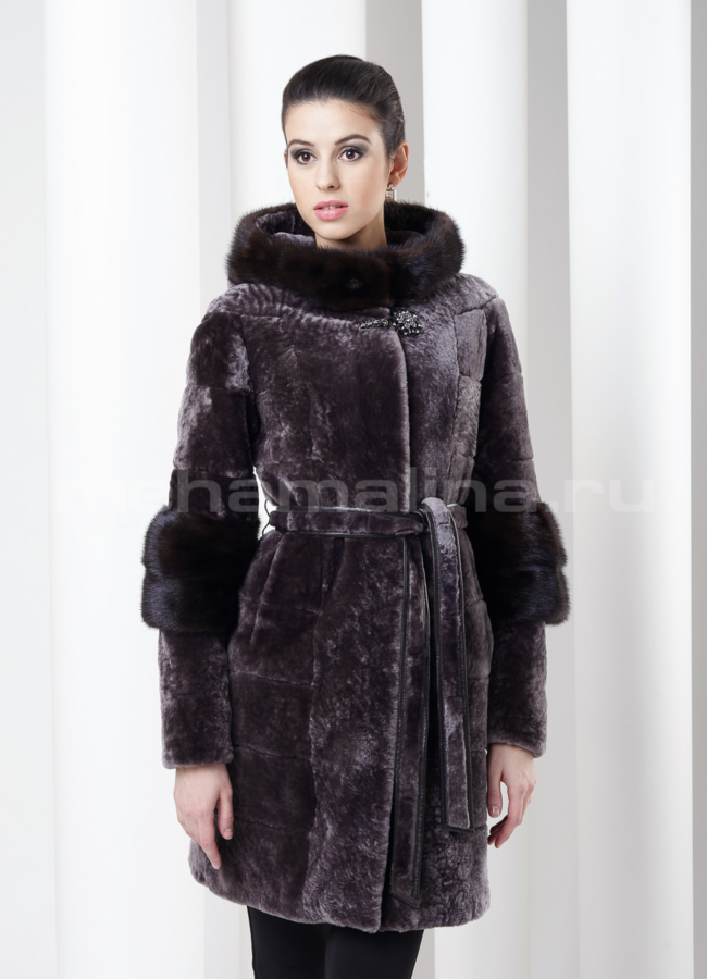 Шуба астраган с капюшоном модель № S-124 меха малина