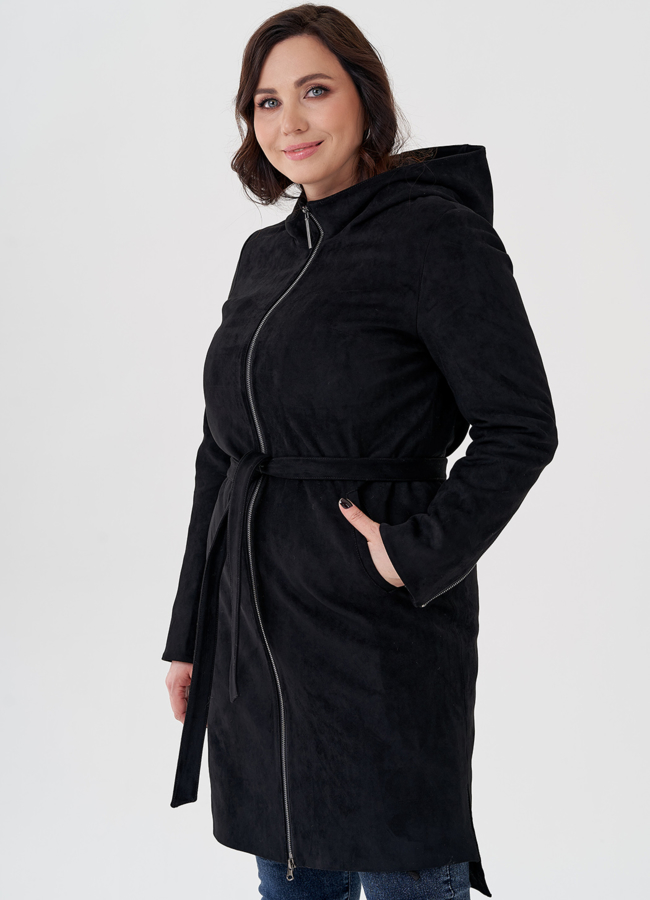 Полупальто из эко замши на утеплителе с капюшоном модель № 80236 в кредит Полупальто из эко замши на утеплителе с капюшоном модель № 80236 в кредит