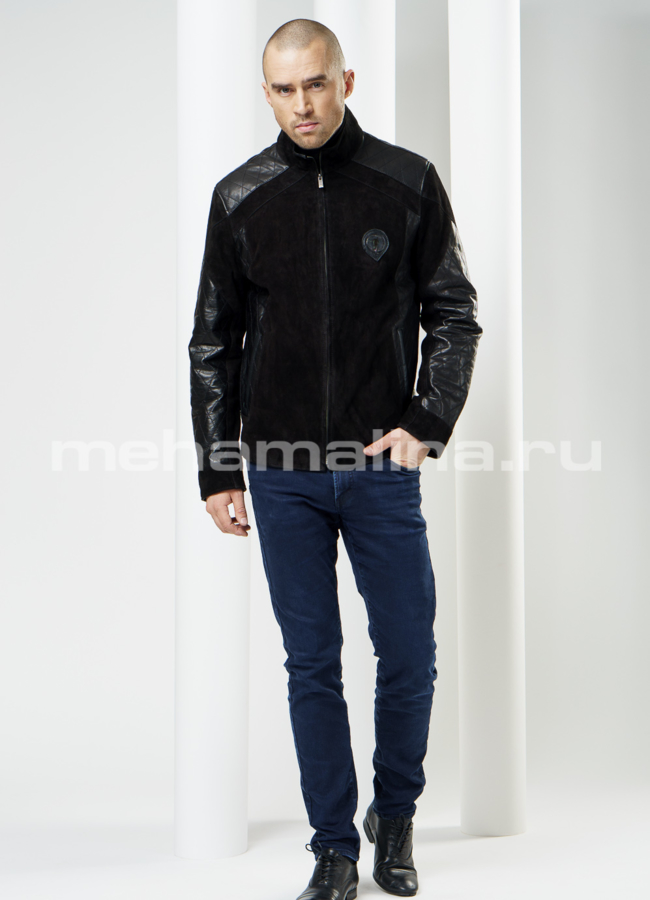 Куртка мужская из замши  модель № KP-85 меха малина