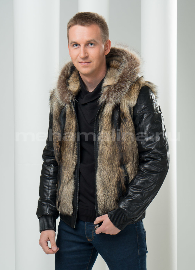 Зимняя куртка на резинке из волка модель № dm-60 меха малина