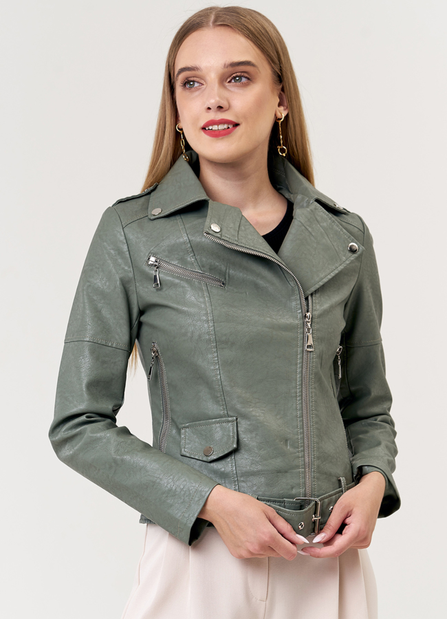 Куртка из эко кожи зеленого цвета модель № 21249, 22692 универмаг малина
