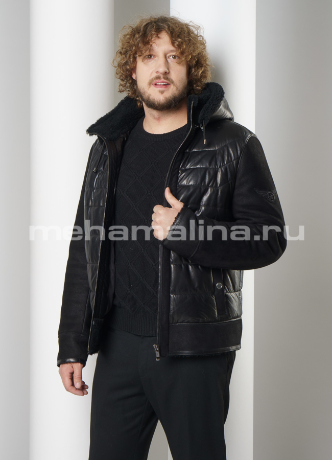 Куртка из натуральной кожи черного цвета модель № ПМ-109 универмаг малина