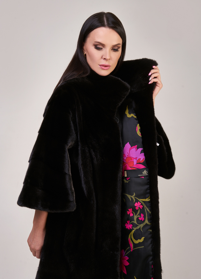 Шуба из норки nafa черного цвета расклешенная модель № S-842 в рассрочку