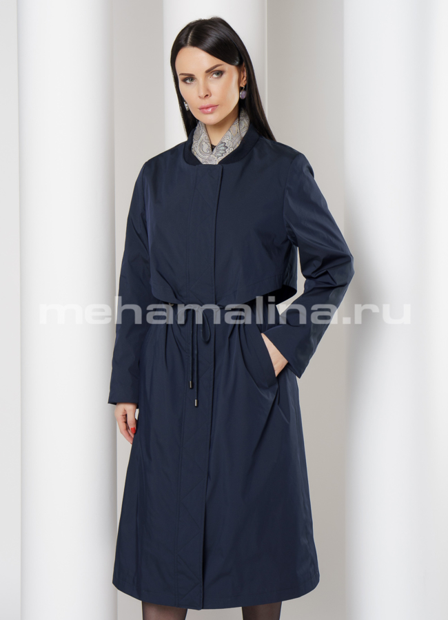Удлиненная парка синего цвета с капюшоном модель № 19255 в кредит