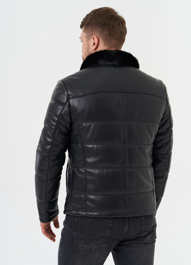 Куртка из эко кожи с отделкой из меха норки модель № 27737 универмаг малина