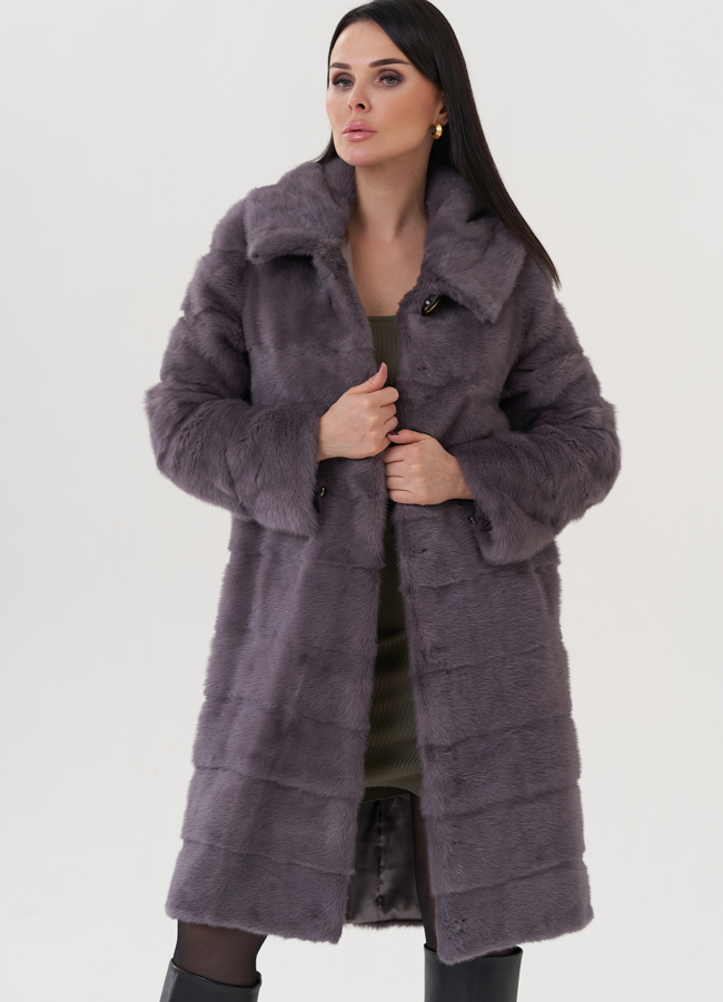 Шуба из норки с капюшоном  модель № 25896 универмаг малина