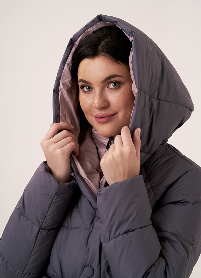 Пуховик на био пухе с капюшоном  модель № 110119 в рассрочку