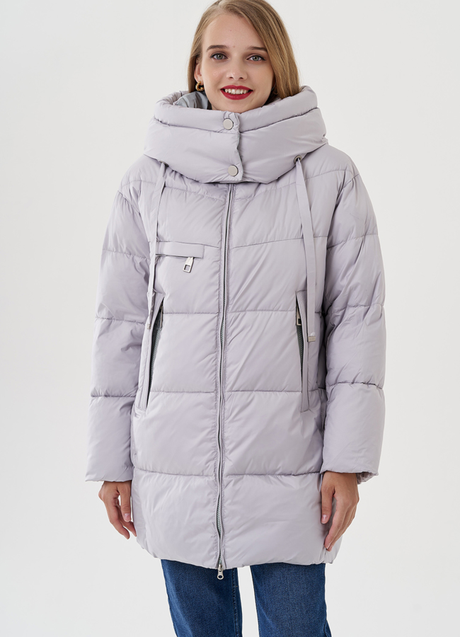 Женский пуховик с капюшоном  модель № 82047 меха малина