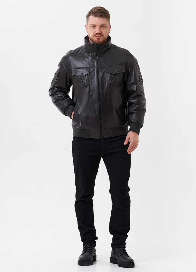 Мужской пуховик из натуральной кожи  модель № 28580 в кредит