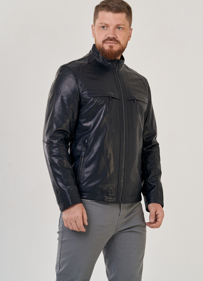 фото Мужская кожаная куртка  модель № 23143