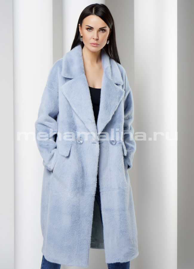 Пальто женское из ворсовой ткани модель № 025 меха малина