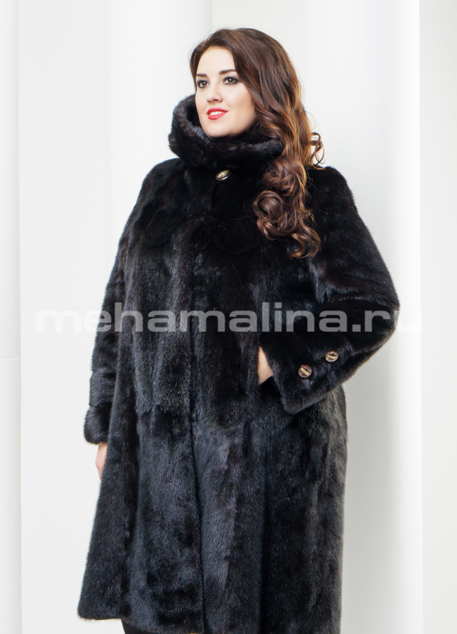 Шуба из норки с капюшоном модель № S-395 в кредит