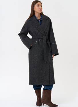 Женское пальто с отделкой из экокожи