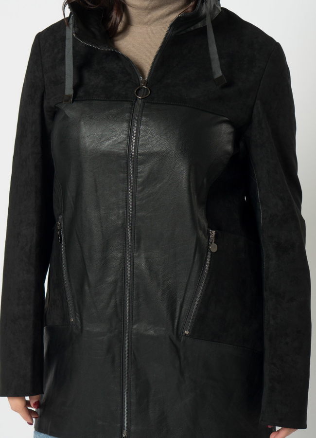 Полупальто из эко кожи с капюшоном модель № 21575 универмаг малина