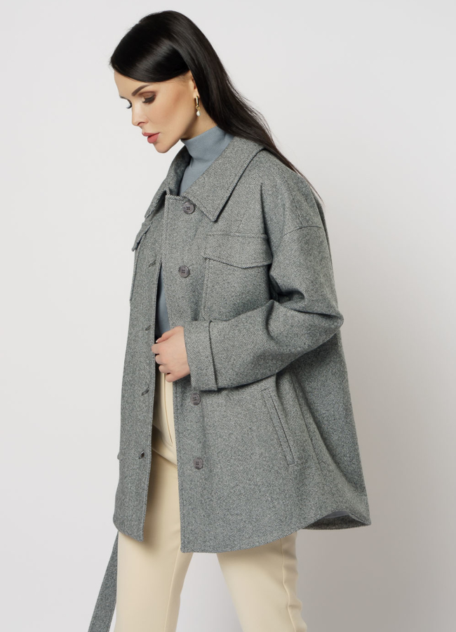 Женское пальто-рубашка серого цвета модель № 20762 универмаг малина