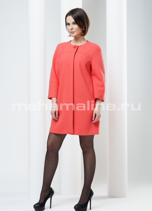 Пальто женское, воротник Шанель модель № BP-19 меха малина