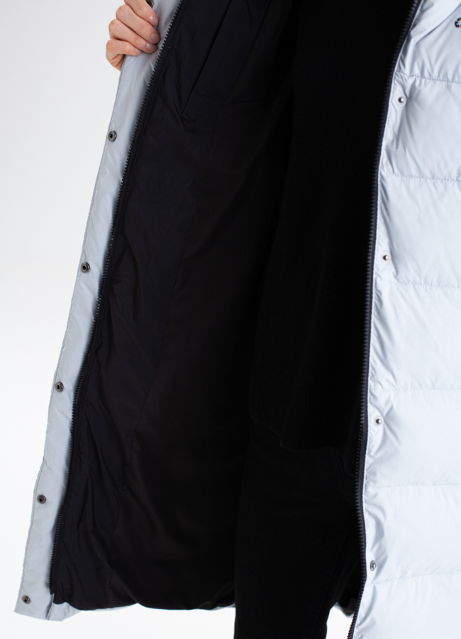 Женский пуховик светло-серого цвета модель № 23349 универмаг малина