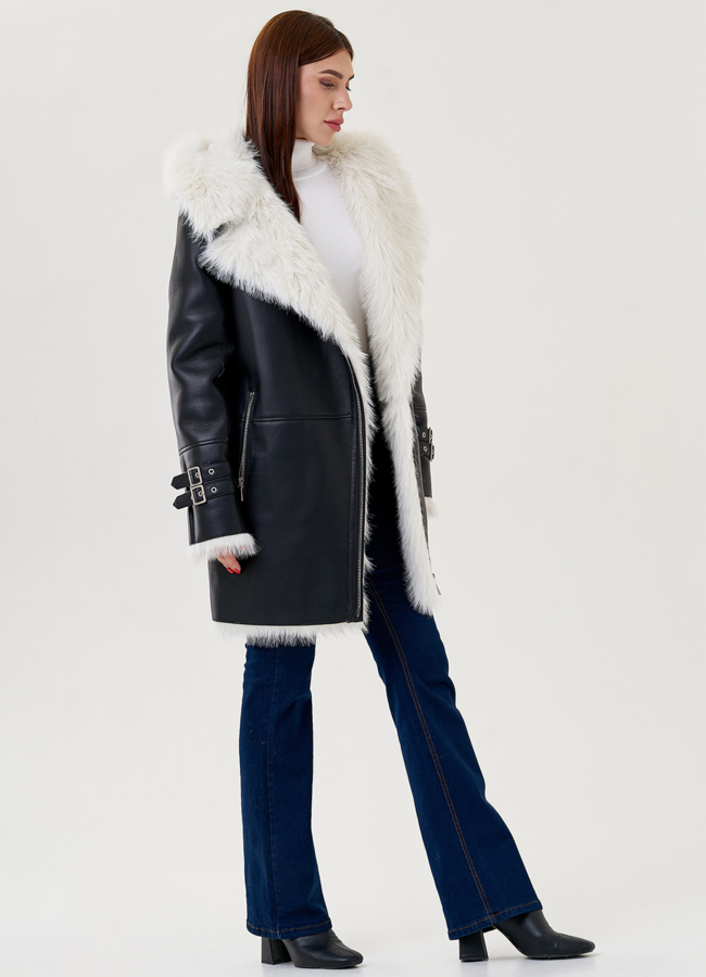 Дубленка из искусственной кожи с отделкой под тоскану модель № 79315 универмаг малина