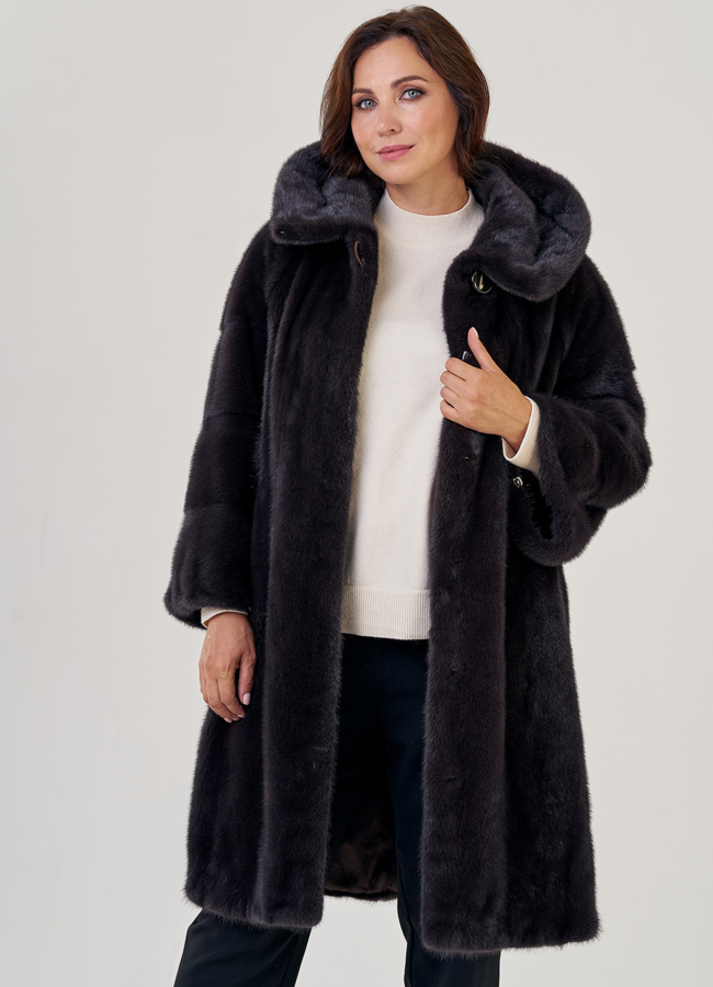 Женская норковая шуба с капюшоном  модель № 23155 универмаг малина