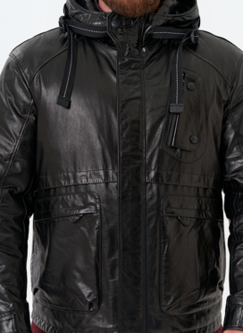 Мужская куртка из натуральной кожи с капюшоном