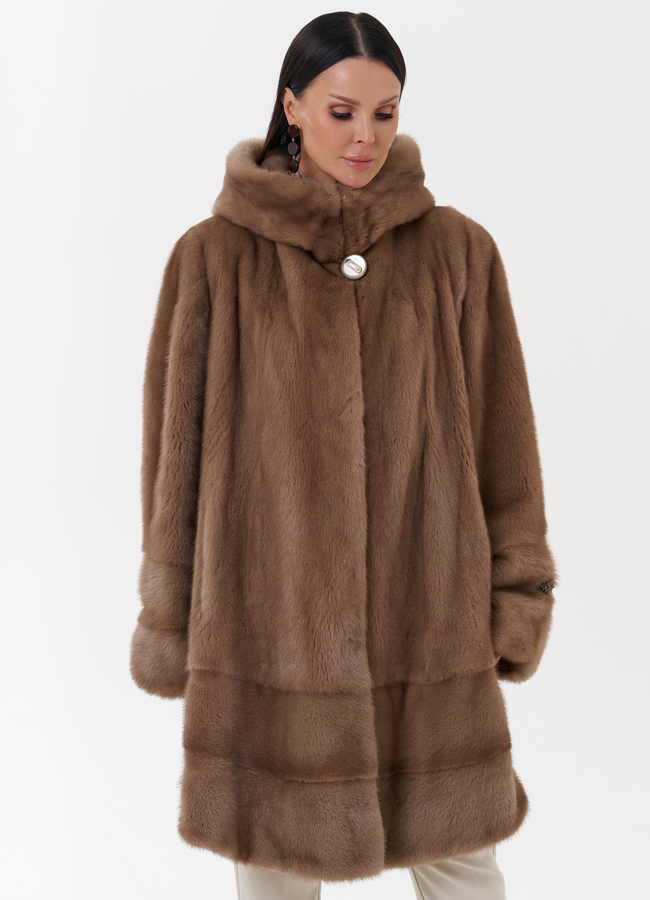 фото Шуба из скандинавской норки с капюшоном модель № 27595