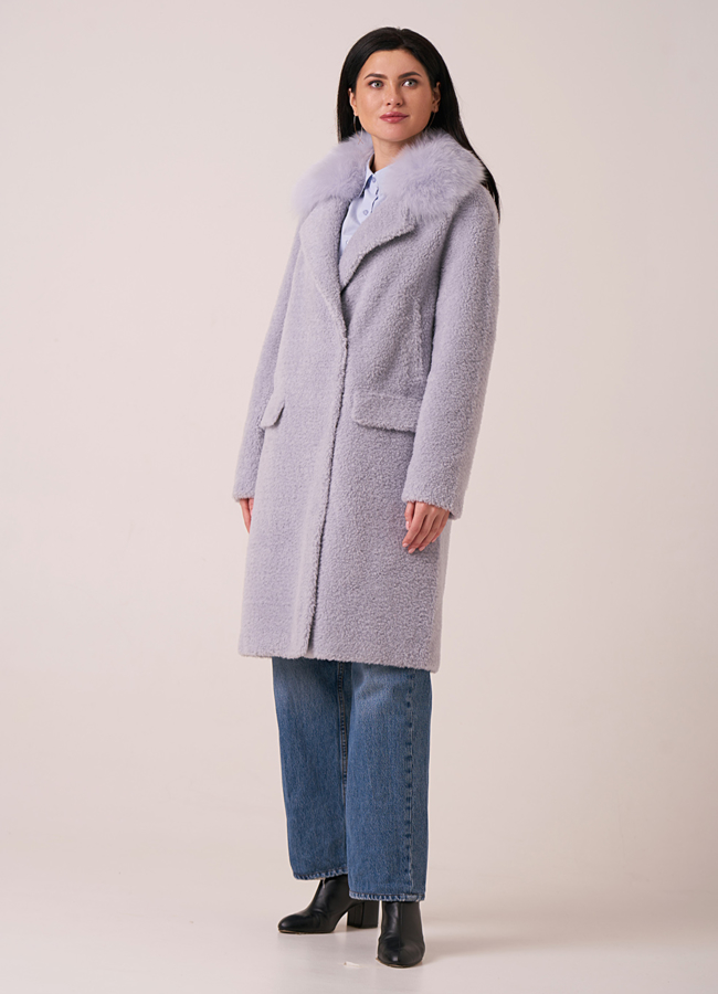 Пальто из овечьей шерсти с отделкой из песца модель № 88157 универмаг малина