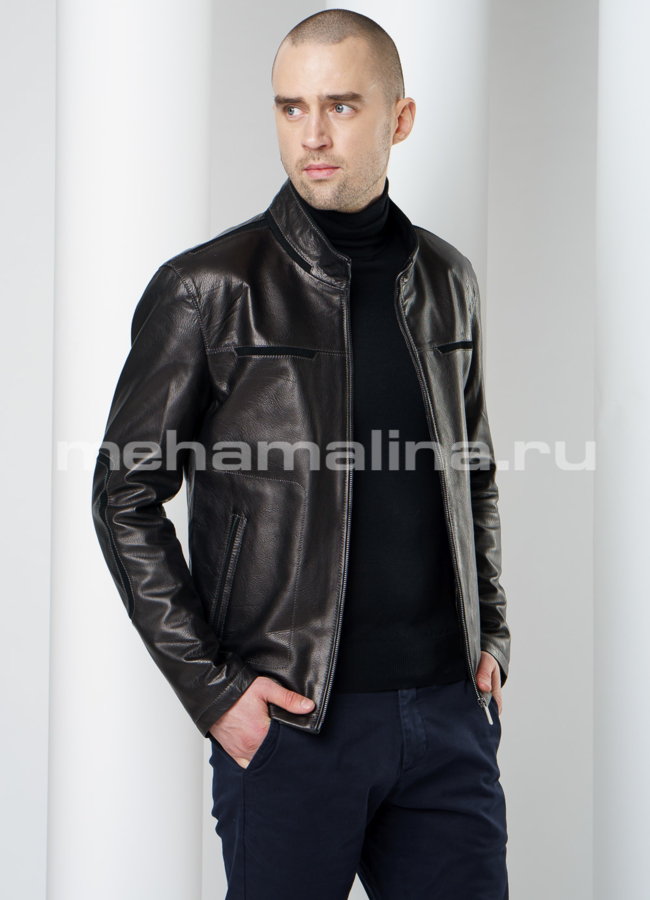 Мужская кожаная куртка модель № KP-207 универмаг малина