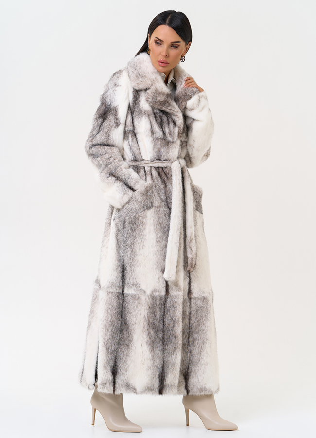 Длинная шуба из норки крестовки cross модель № 31327 универмаг малина