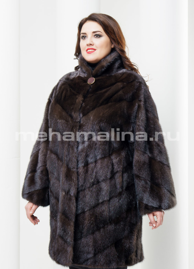 Шуба из норки  модель № S-406 меха малина