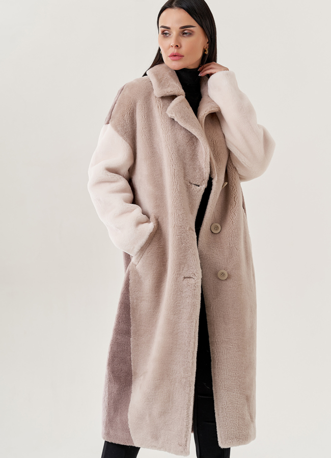 Женское пальто из эко меха  с английским воротником  модель № 79479 меха малина