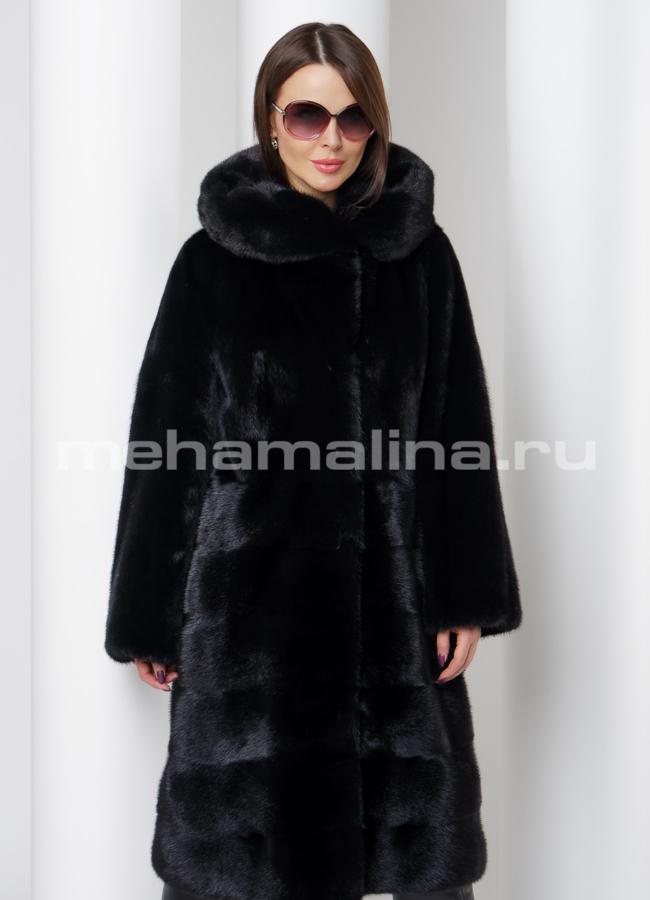фото Шуба из скандинавской норки в черном цвете модель № S-522