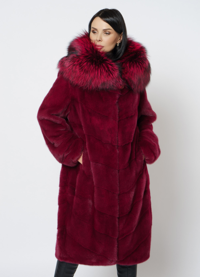 Шуба из норки бордового цвета модель № 1201 универмаг малина