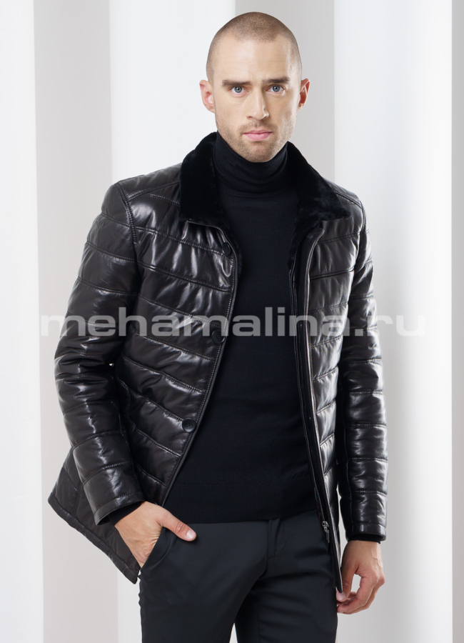 Пуховик черного цвета модель № ПМ-75 в рассрочку