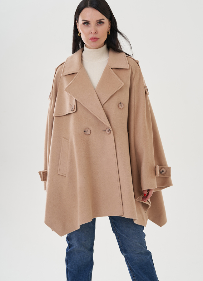 Полупальто женское с английским воротником модель № 24689 меха малина