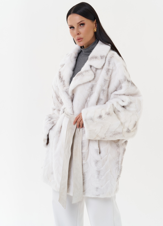 Шуба из скандинавской норки с английским воротником модель № 27635 в рассрочку