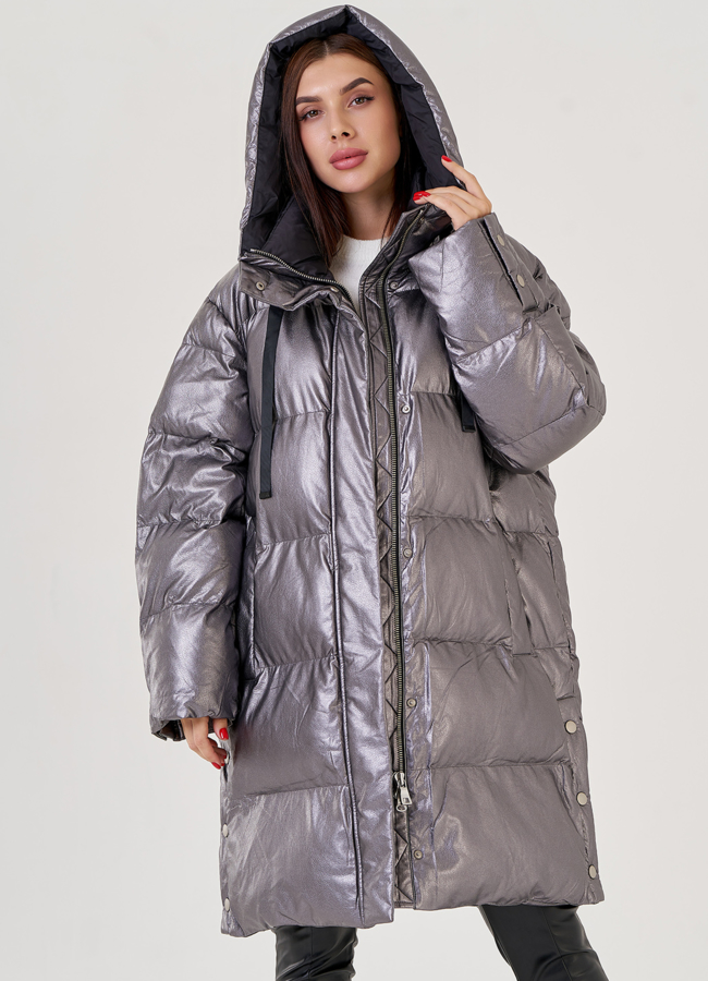 Пуховик оверсайз из искусственной кожи Malina Siberian модель № 79212 универмаг малина