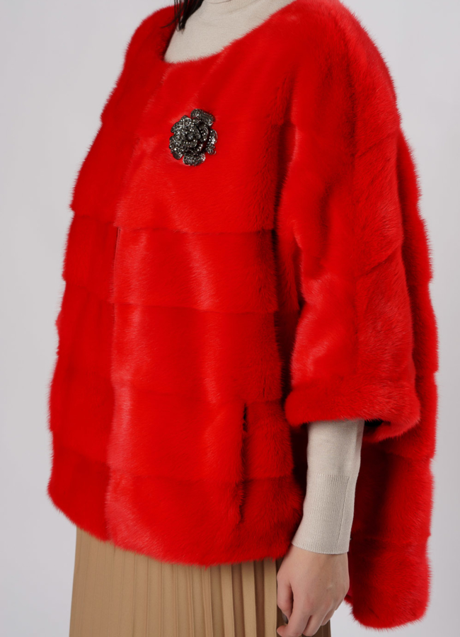 Куртка из норки красного цвета модель № S-857 в рассрочку