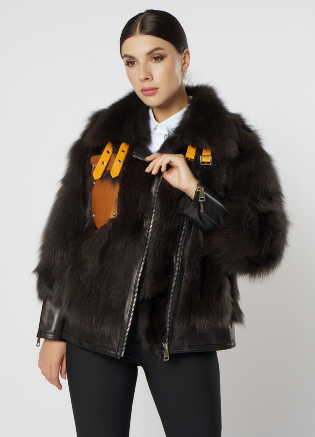 Куртка женская из натуральной кожи с отделкой из песца модель № 20909 универмаг малина