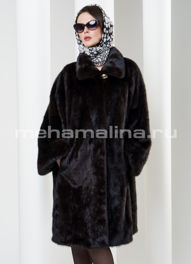 Шуба норковая свободного кроя модель № S-197 меха малина
