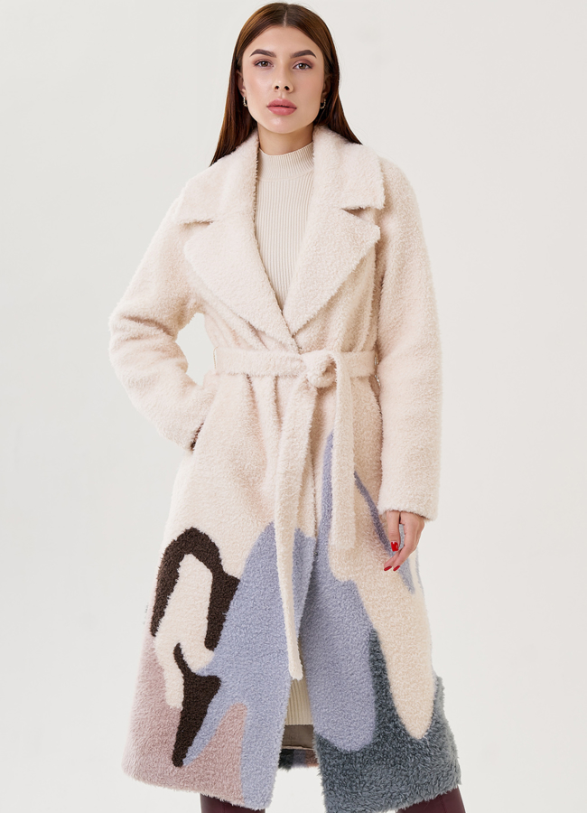 Пальто из эко меха с принтом модель № 75616 меха малина