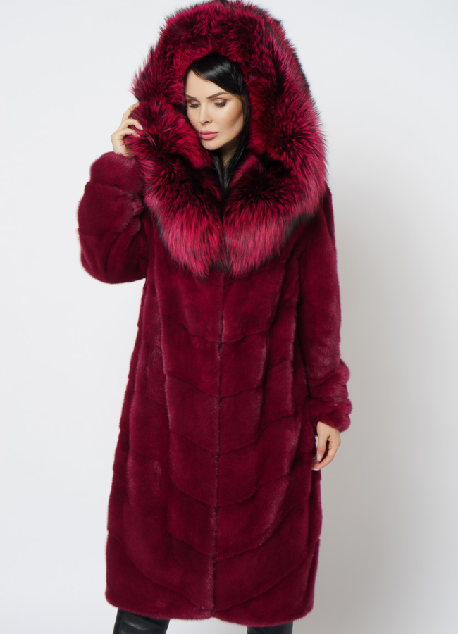 Шуба из норки бордового цвета модель № 1201 универмаг малина