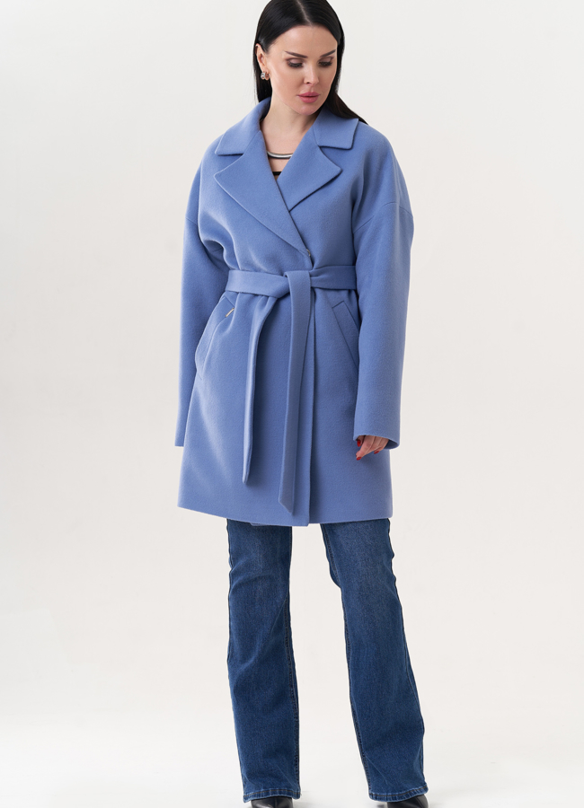 фото Укороченное пальто с поясом модель № 26881