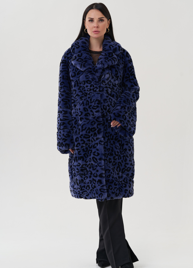 Шуба из меха кролика с анималистичным принтом модель № 25312 в кредит